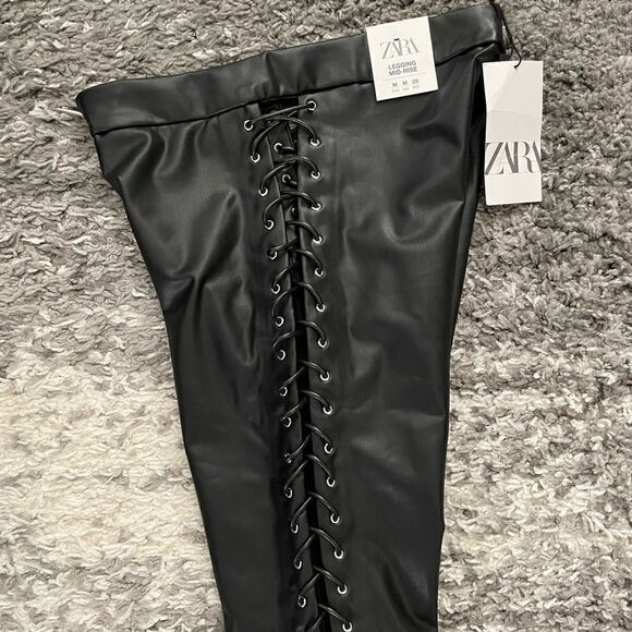 NWT Zara Laced Faux Leather Leggings - Picture 6 of 10